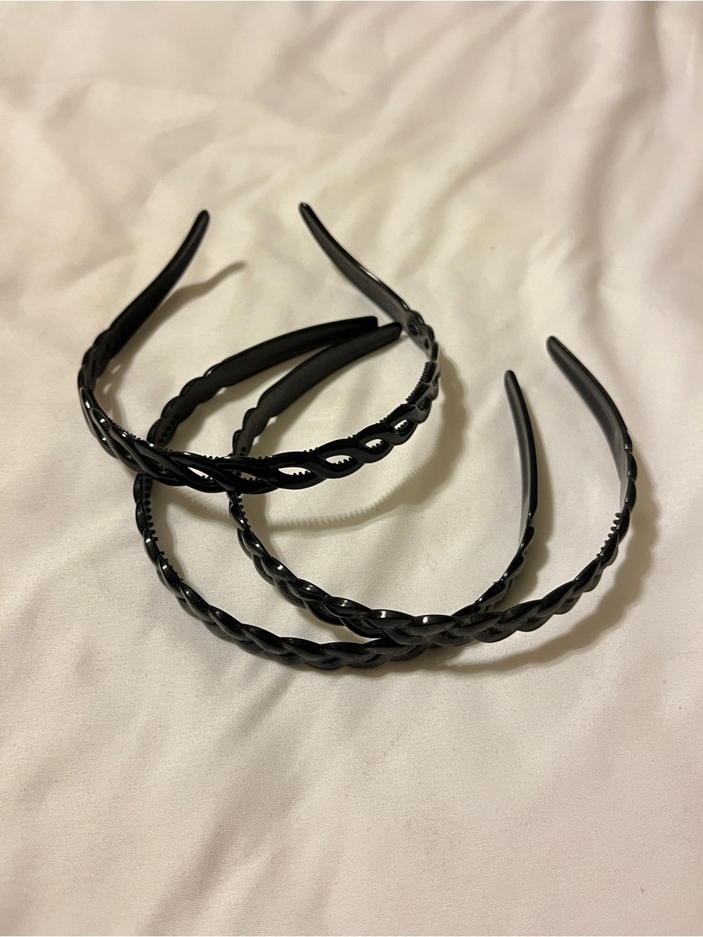 Black Plastic Wavy Braided Tooth Headbands Lot 3